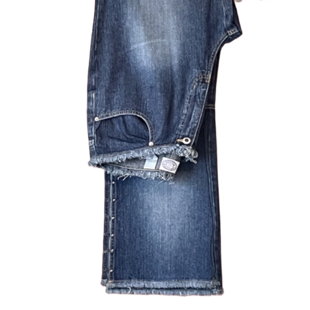 Carolina Blues Vintage Y2K Fringed Studded Wide Leg Blue Jeans Sz 10